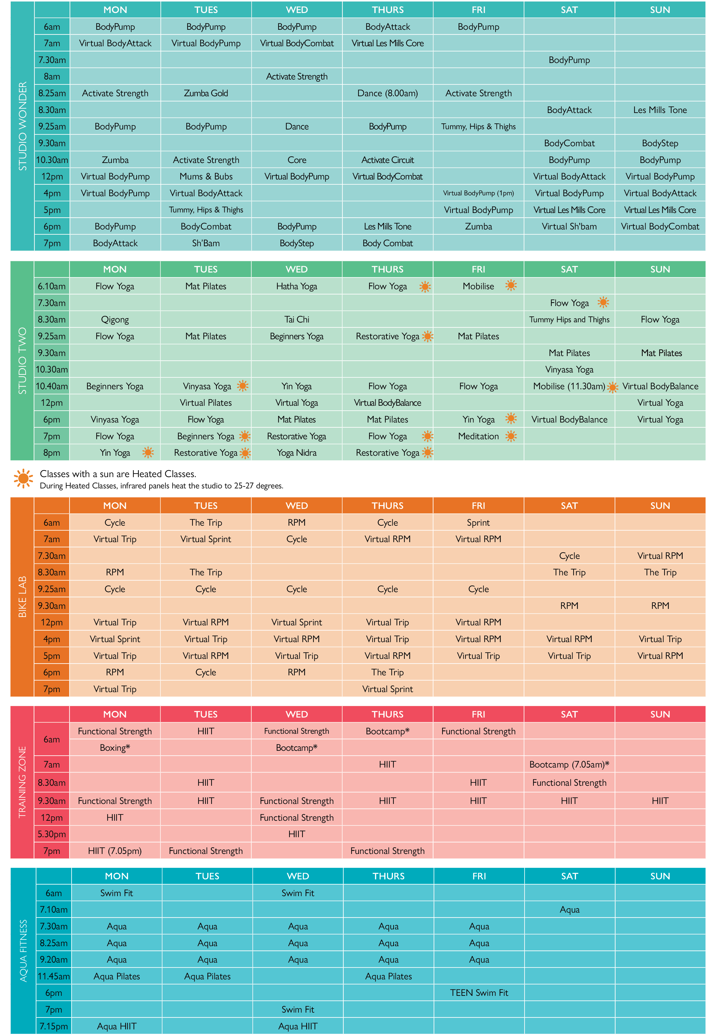 Fitness deals first timetable